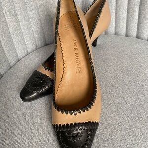 Jack Rogers Black and Tan Stiletto Leather Heels